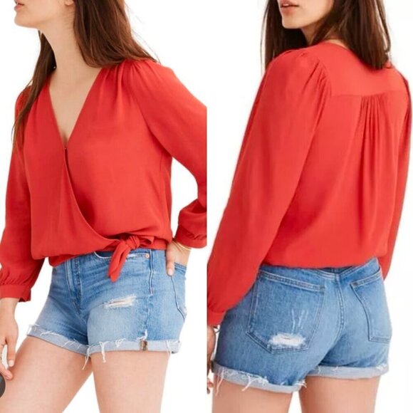 🦋 MADEWELL Wrap Top In Bright Ember XS - Picture 1 of 5